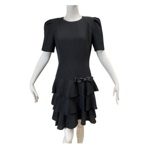 Leslie Fay Dresses & Skirts - Drop Waist Vintage 80s Size 14 DRESS Leslie Fay Ruffle Tier Bow Rhinestone Black